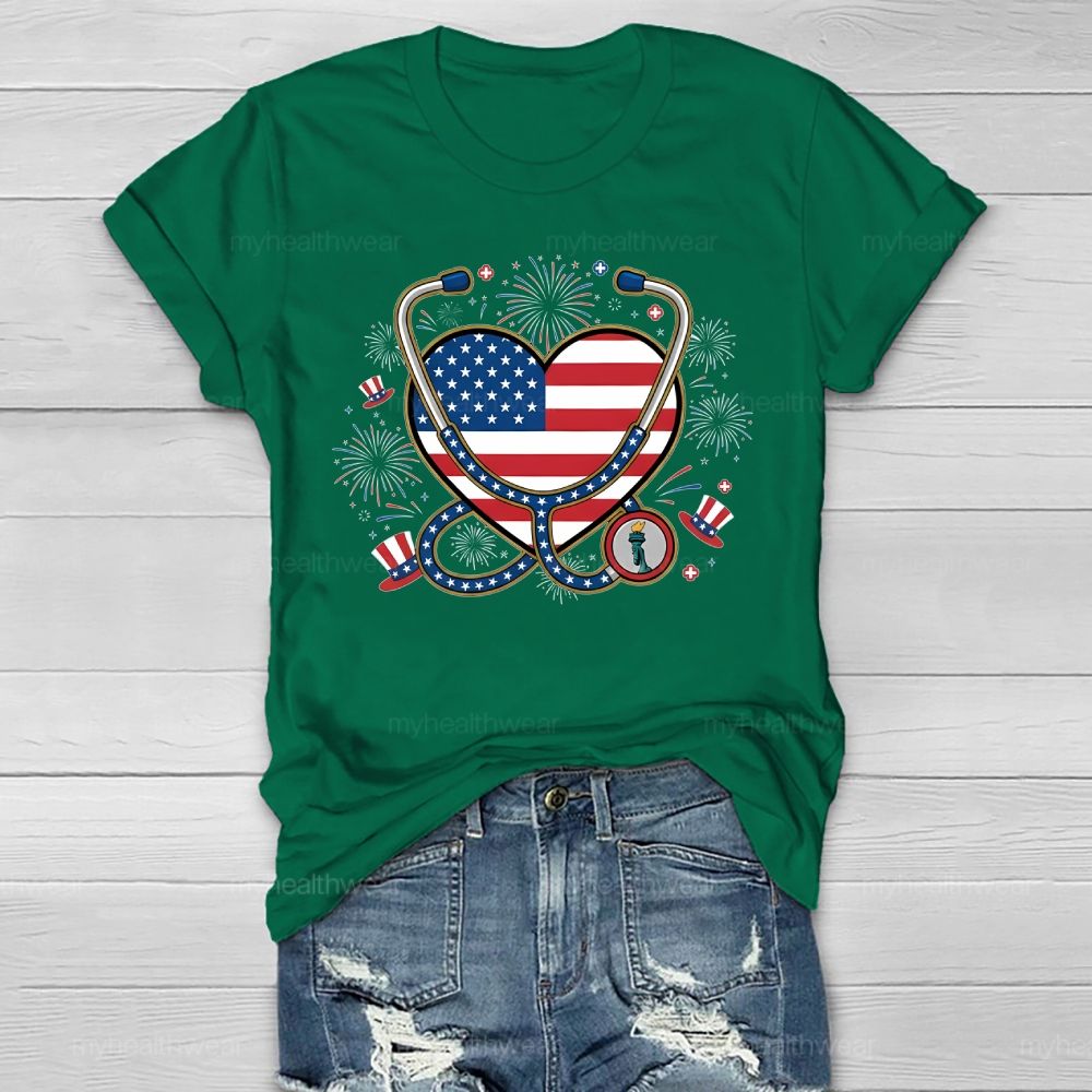 Stethoscope Nurse Independence Day Healthwear T-shirt
