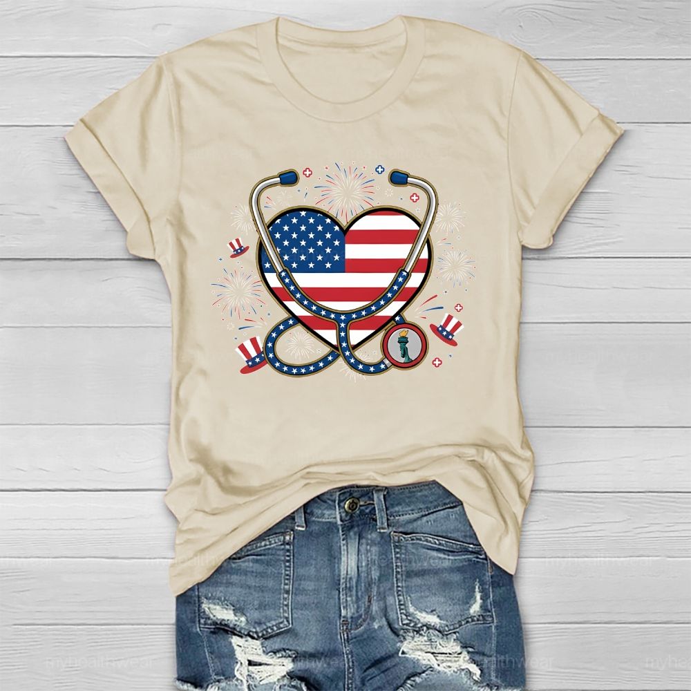 Stethoscope Nurse Independence Day Healthwear T-shirt