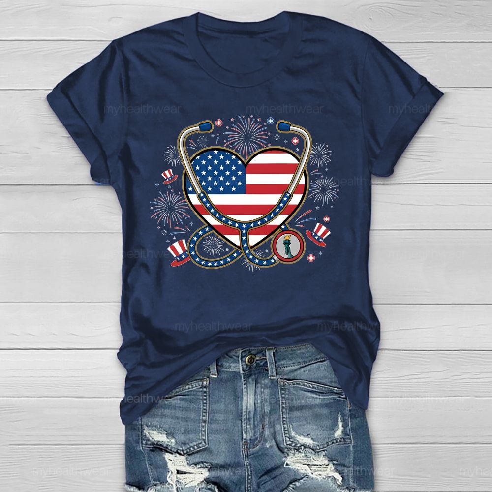 Stethoscope Nurse Independence Day Healthwear T-shirt