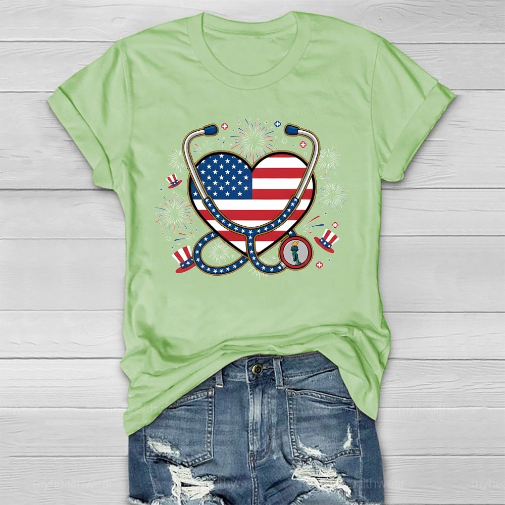 Stethoscope Nurse Independence Day Healthwear T-shirt