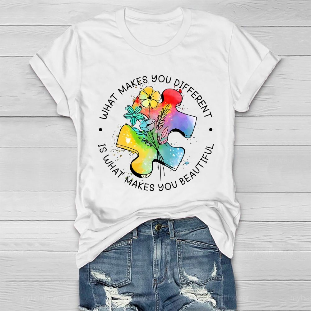 What Makes You Different Is What Makes You Beautiful Flower Puzzle Healthwear T-shirt
