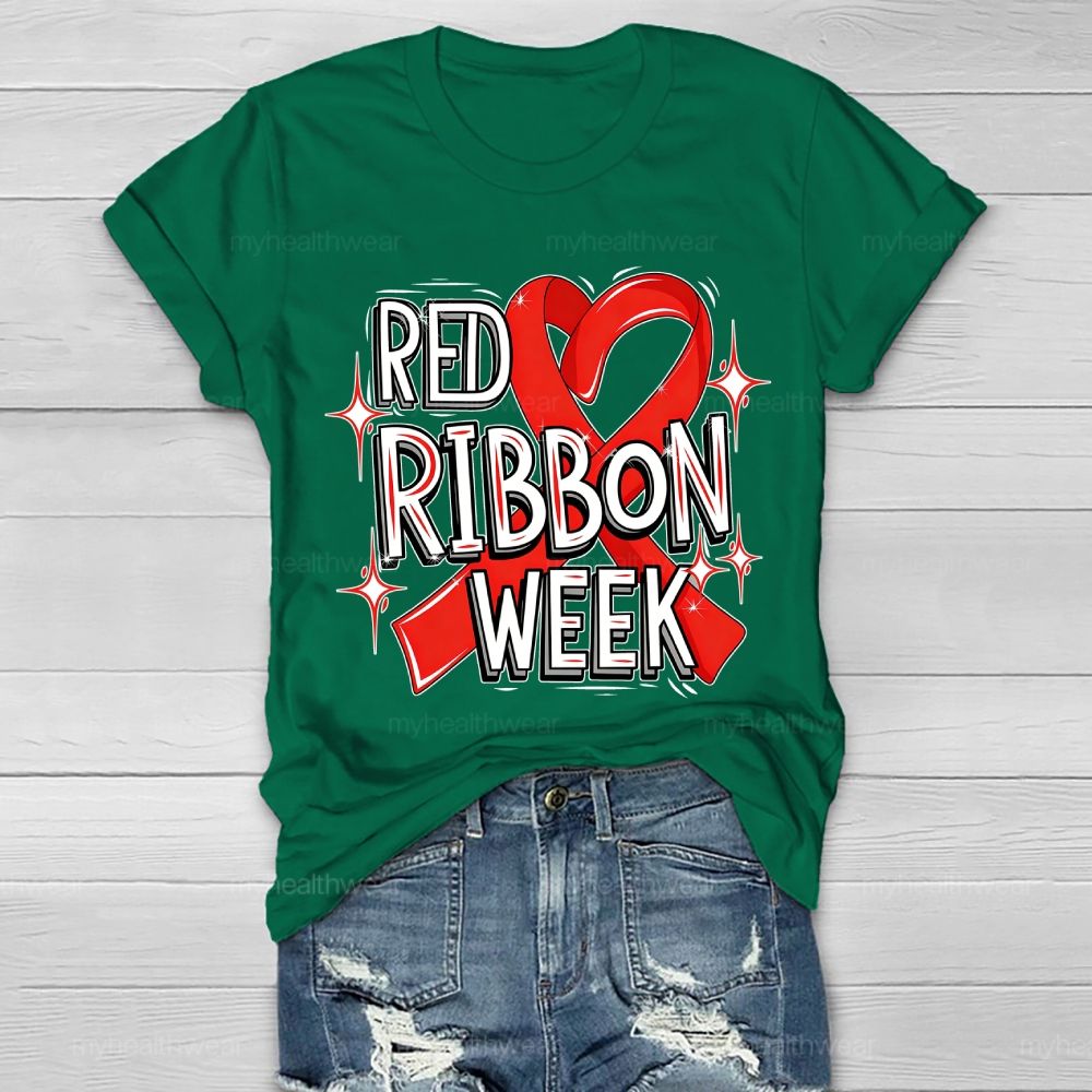 Red Ribbon Week Red Ribbon Letters Healthwear T-shirt