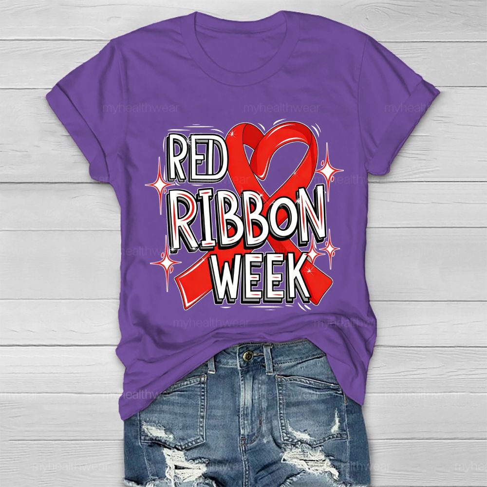 Red Ribbon Week Red Ribbon Letters Healthwear T-shirt
