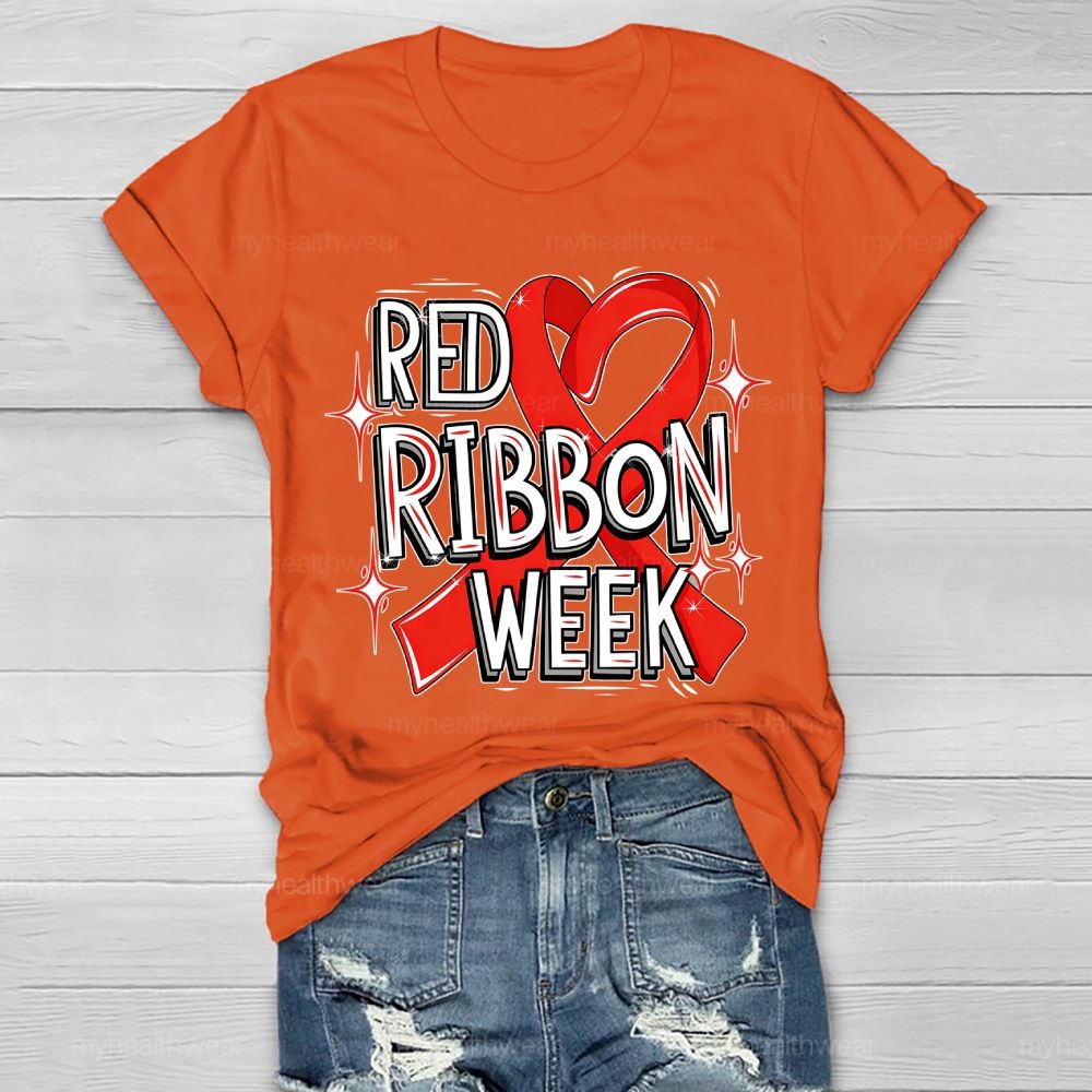 Red Ribbon Week Red Ribbon Letters Healthwear T-shirt