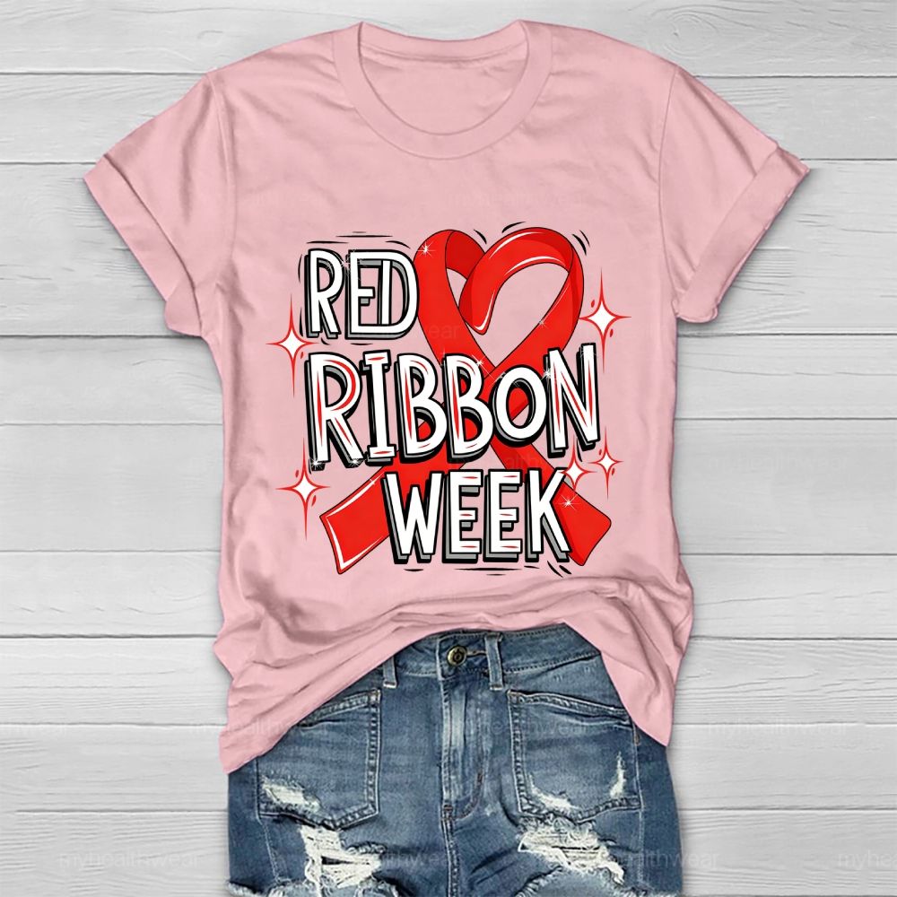 Red Ribbon Week Red Ribbon Letters Healthwear T-shirt
