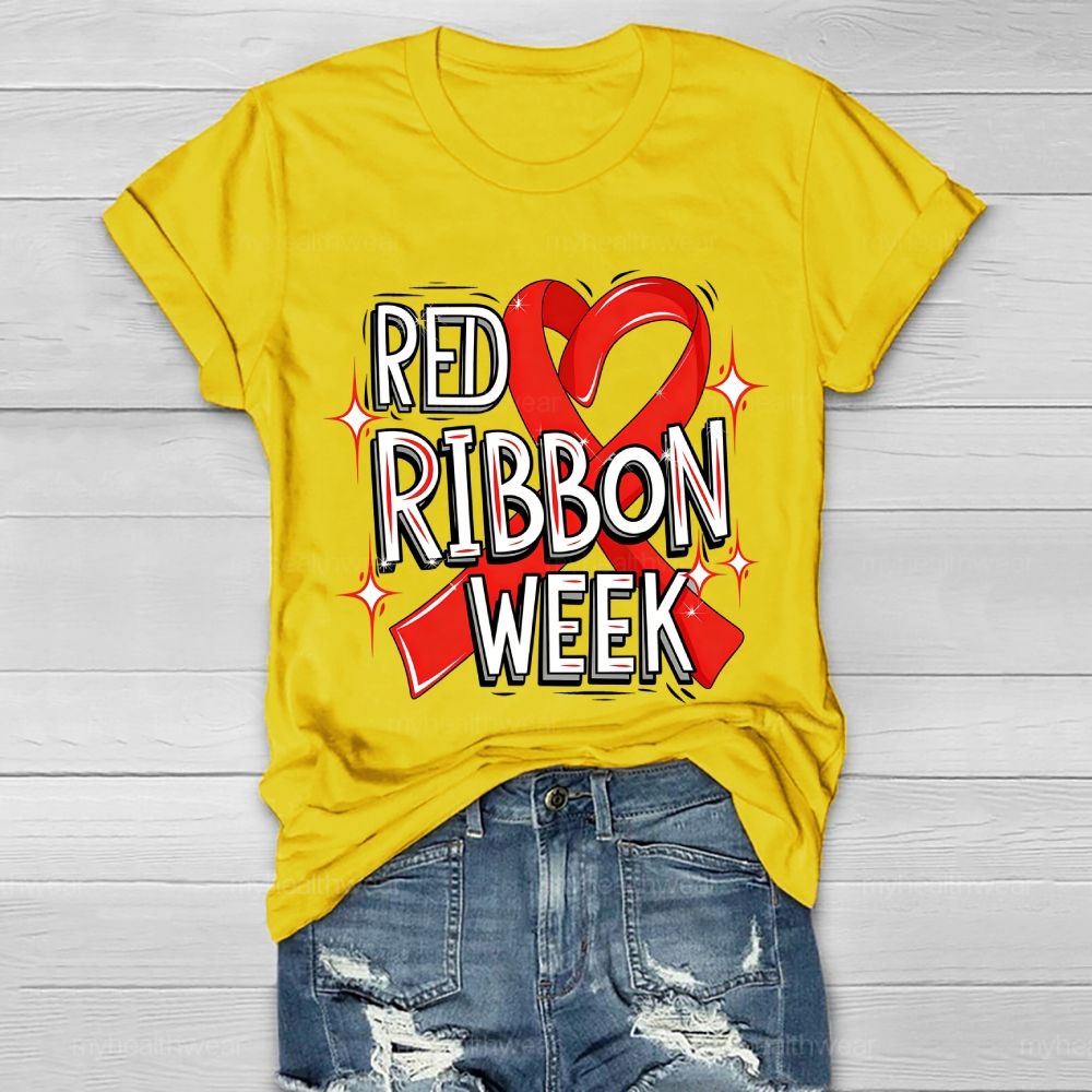 Red Ribbon Week Red Ribbon Letters Healthwear T-shirt