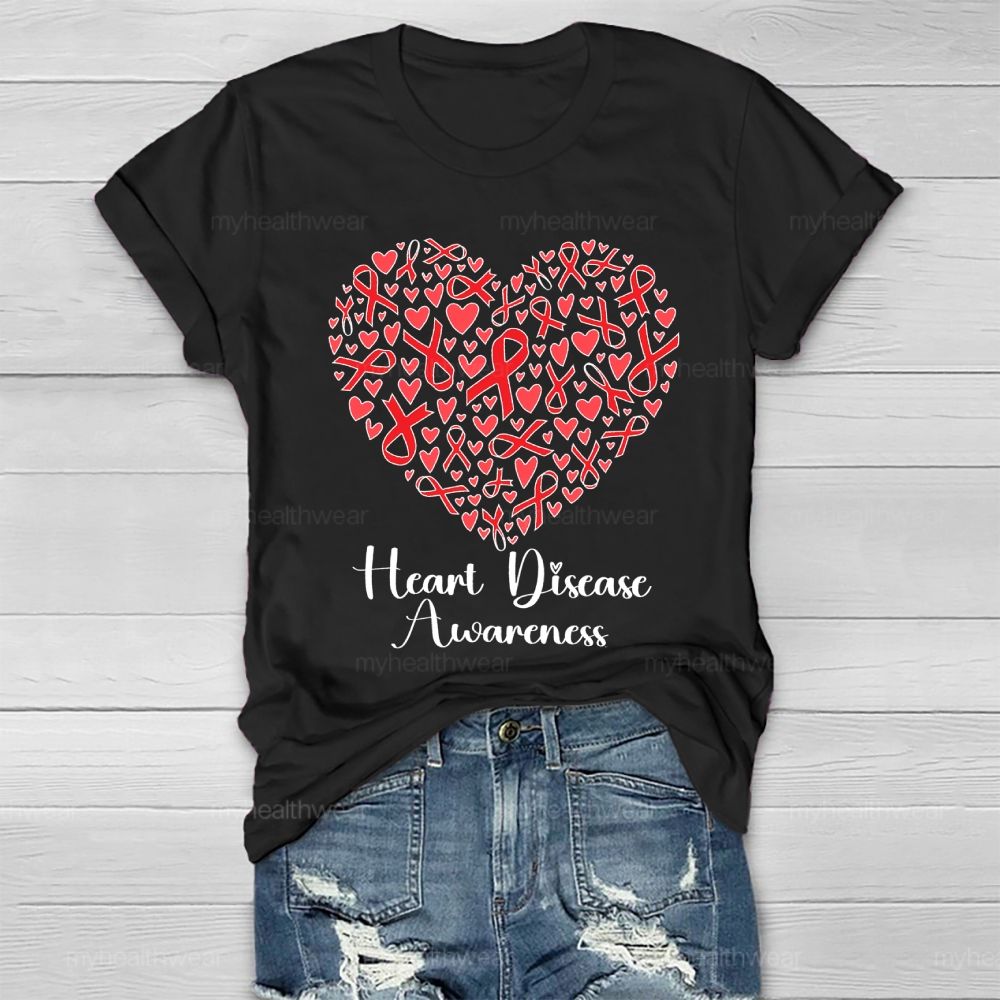 Heart Disease Awareness Red Ribbon Love Healthwear T-shirt