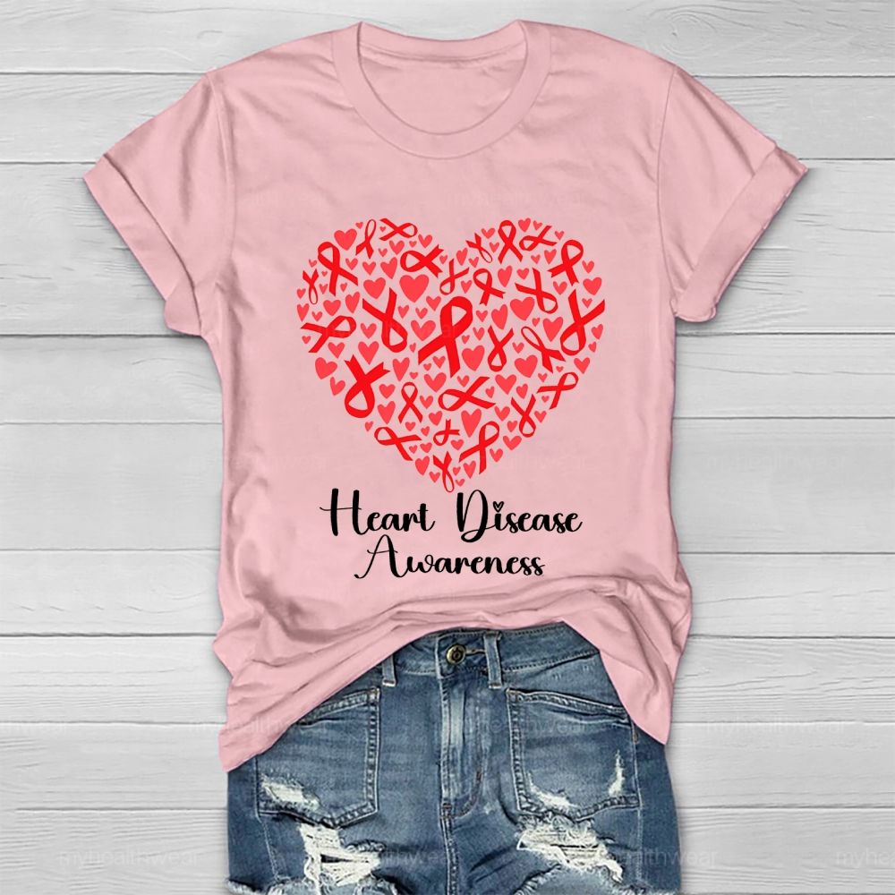 Heart Disease Awareness Red Ribbon Love Healthwear T-shirt