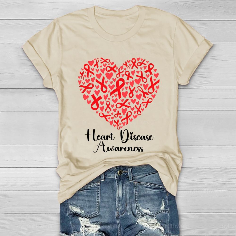 Heart Disease Awareness Red Ribbon Love Healthwear T-shirt