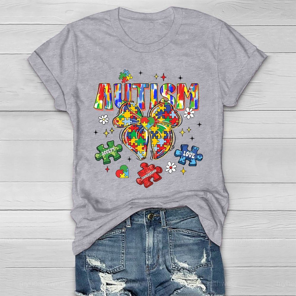 Autism Puzzle Ribbon Bow Healthwear T-shirt