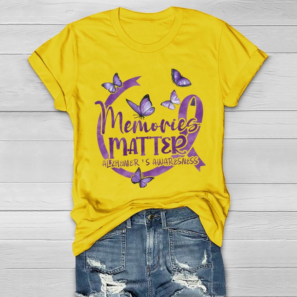 Memories Matter Alzheimer's Awareness Purple Butterfly Ribbon Healthwear T-shirt