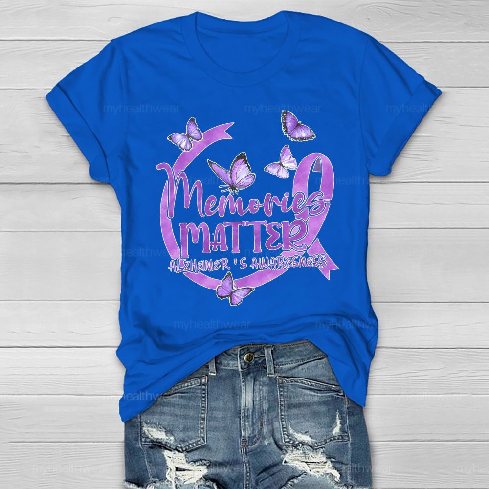 Memories Matter Alzheimer's Awareness Purple Butterfly Ribbon Healthwear T-shirt