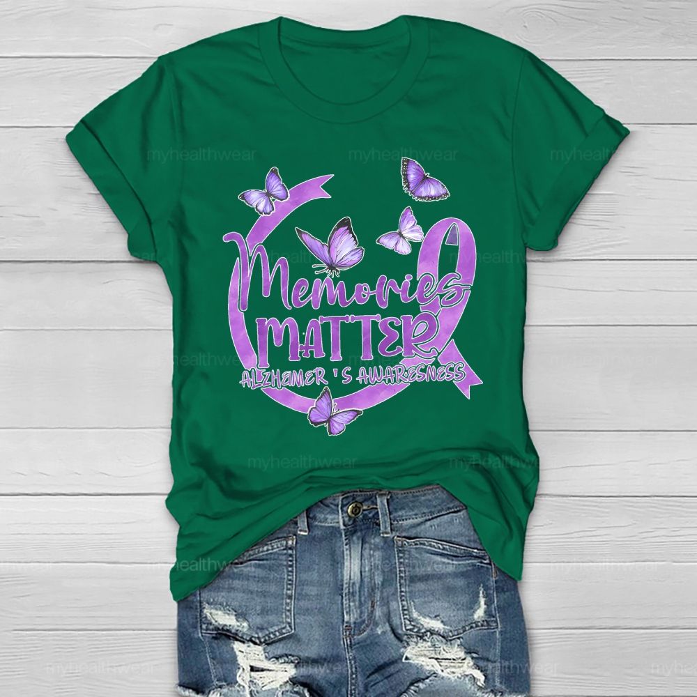 Memories Matter Alzheimer's Awareness Purple Butterfly Ribbon Healthwear T-shirt