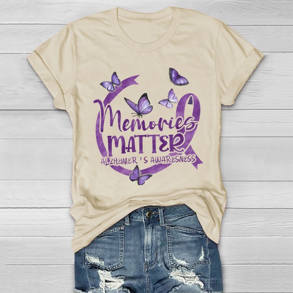 Memories Matter Alzheimer's Awareness Purple Butterfly Ribbon Healthwear T-shirt