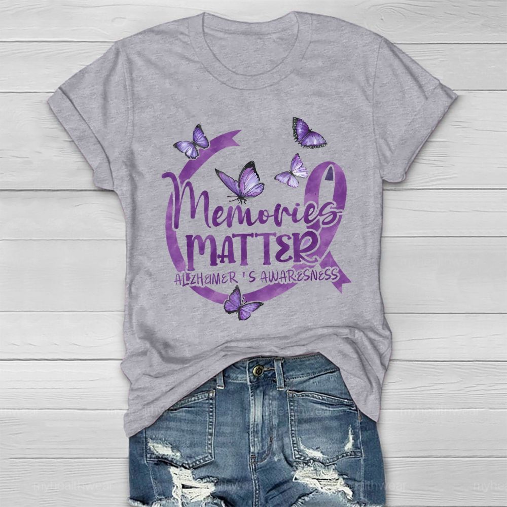 Memories Matter Alzheimer's Awareness Purple Butterfly Ribbon Healthwear T-shirt