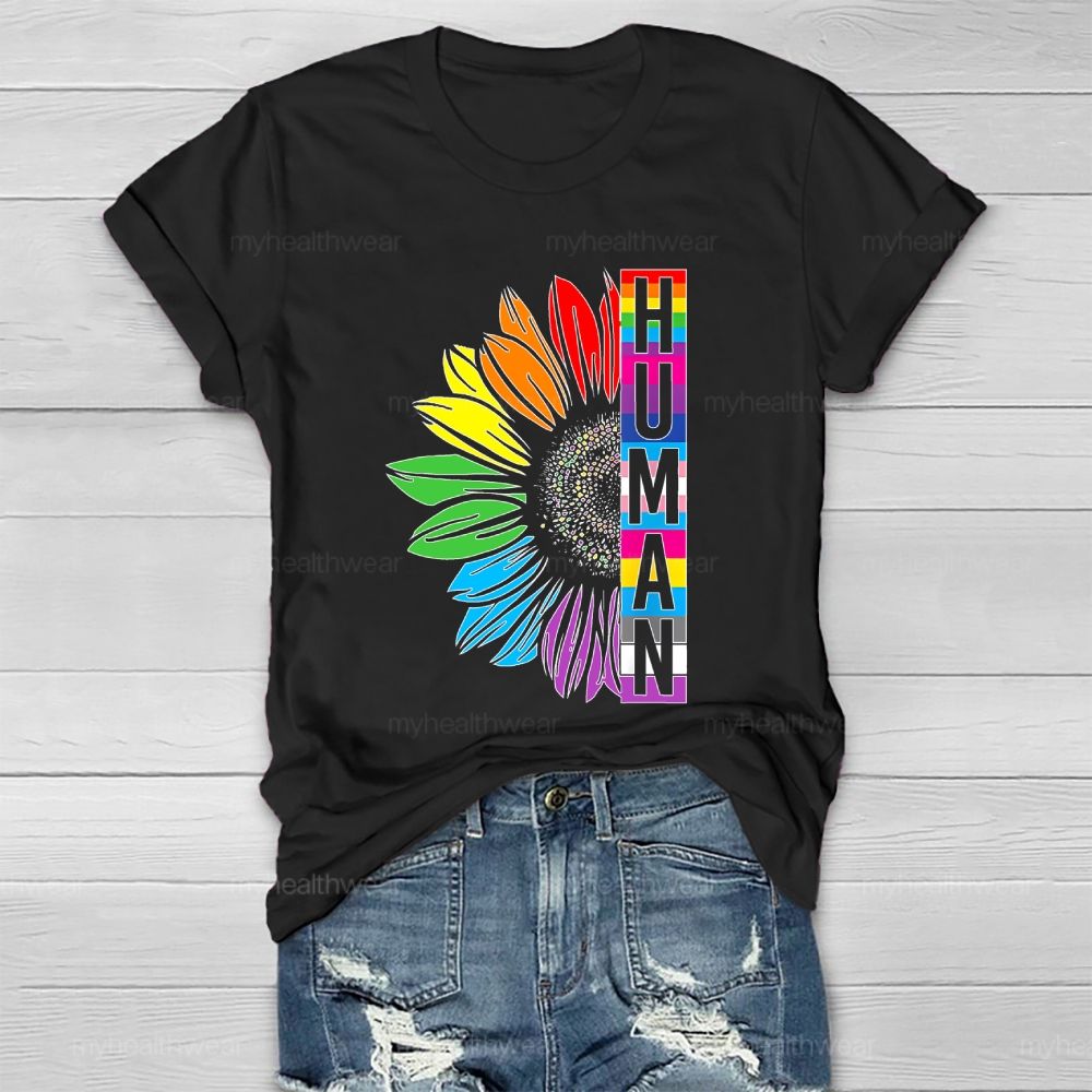 Human Rainbow Sunflower Healthwear T-shirt