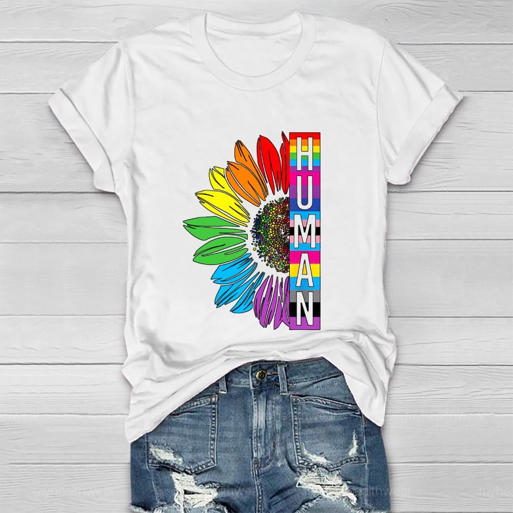 Human Rainbow Sunflower Healthwear T-shirt