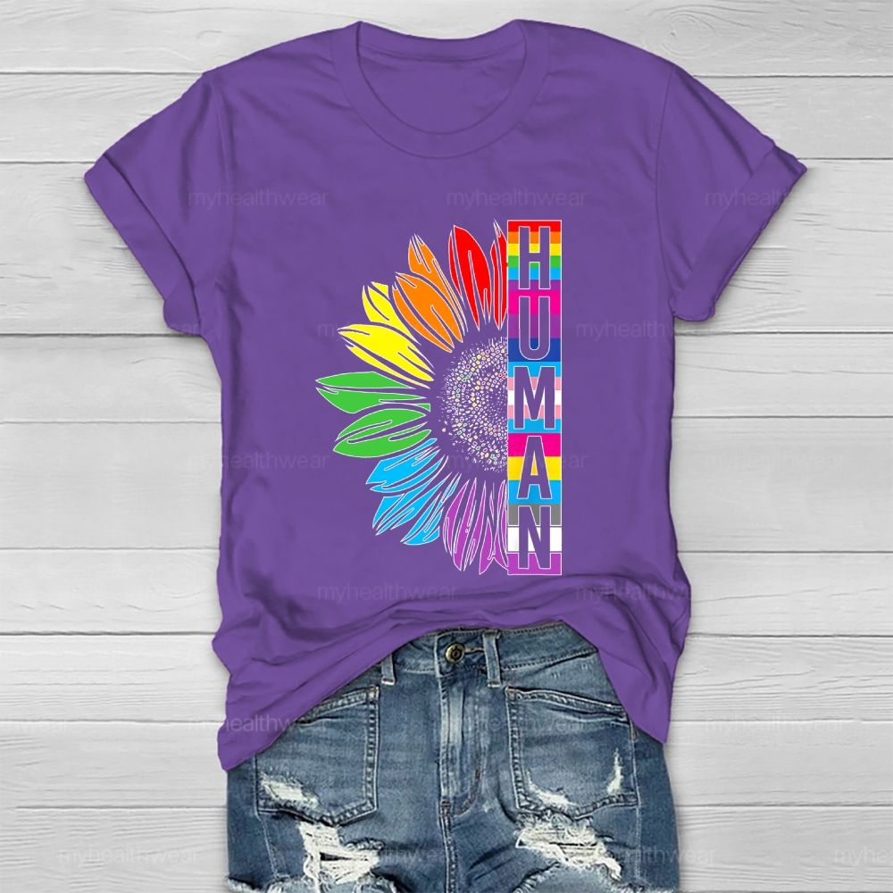 Human Rainbow Sunflower Healthwear T-shirt