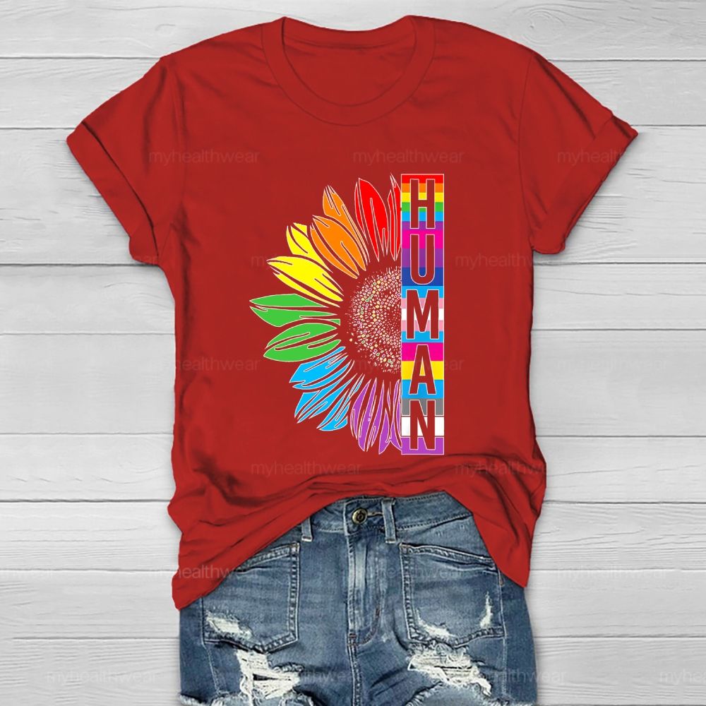 Human Rainbow Sunflower Healthwear T-shirt