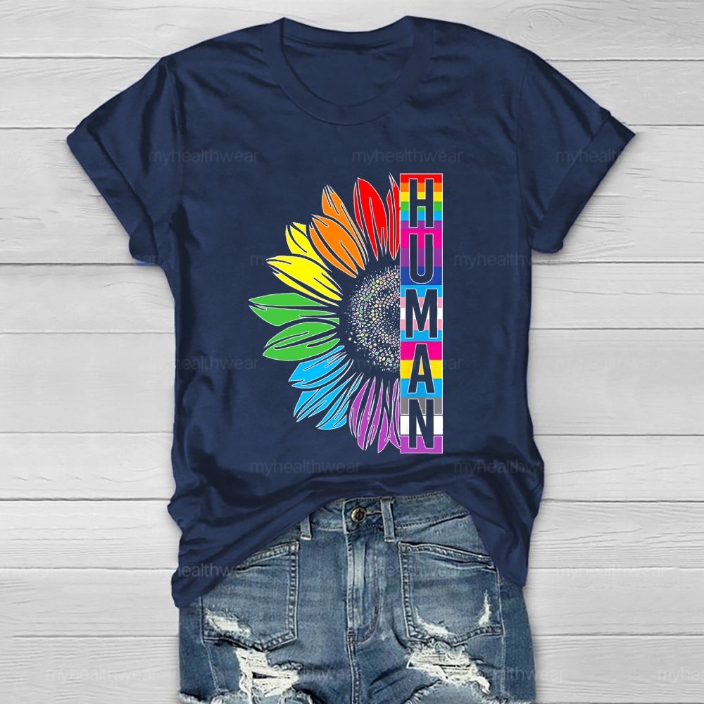 Human Rainbow Sunflower Healthwear T-shirt