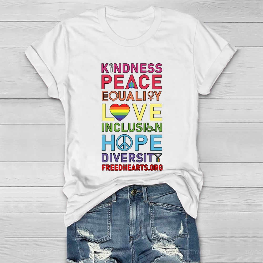 Kindness Peace Equality Love Hope Diversity Colorful Heart Healthwear T-shirt