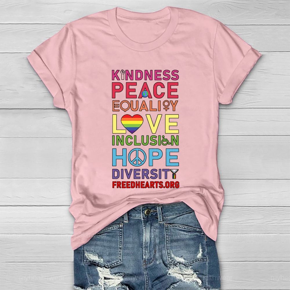 Kindness Peace Equality Love Hope Diversity Colorful Heart Healthwear T-shirt