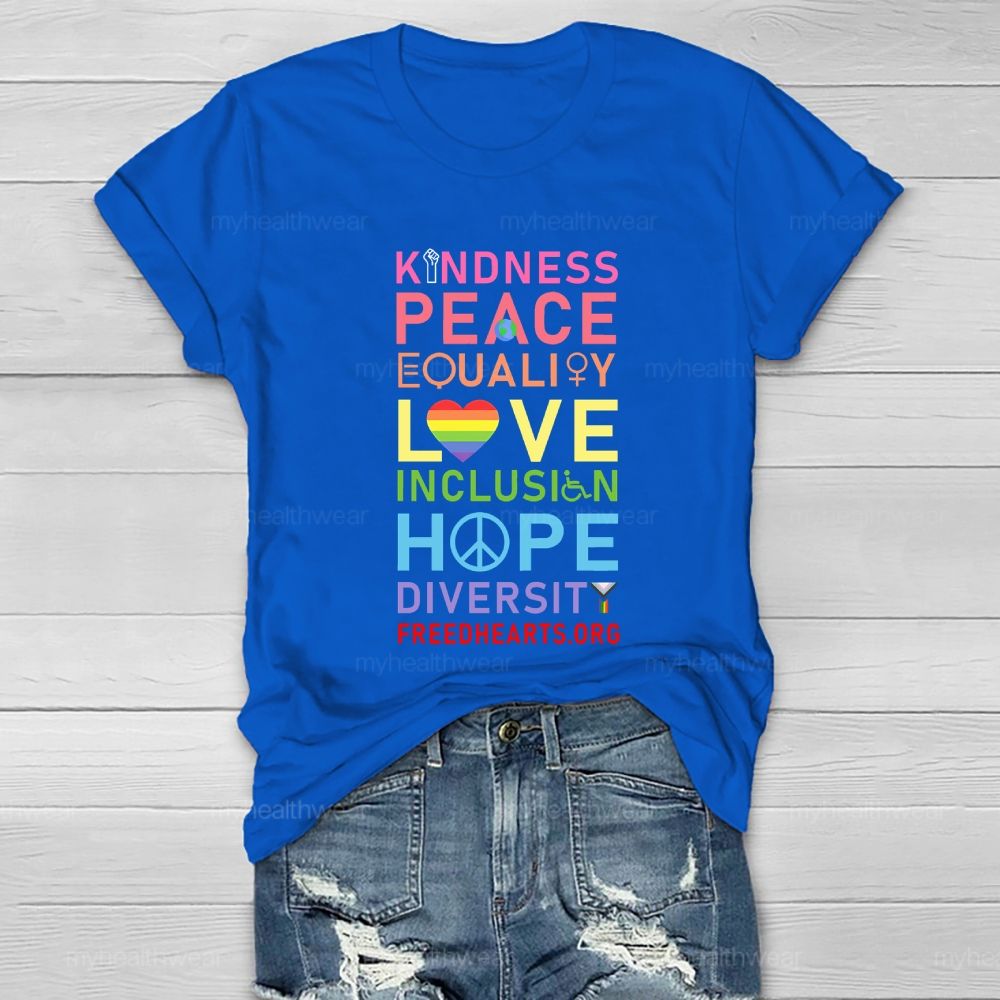 Kindness Peace Equality Love Hope Diversity Colorful Heart Healthwear T-shirt