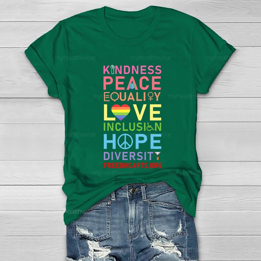 Kindness Peace Equality Love Hope Diversity Colorful Heart Healthwear T-shirt