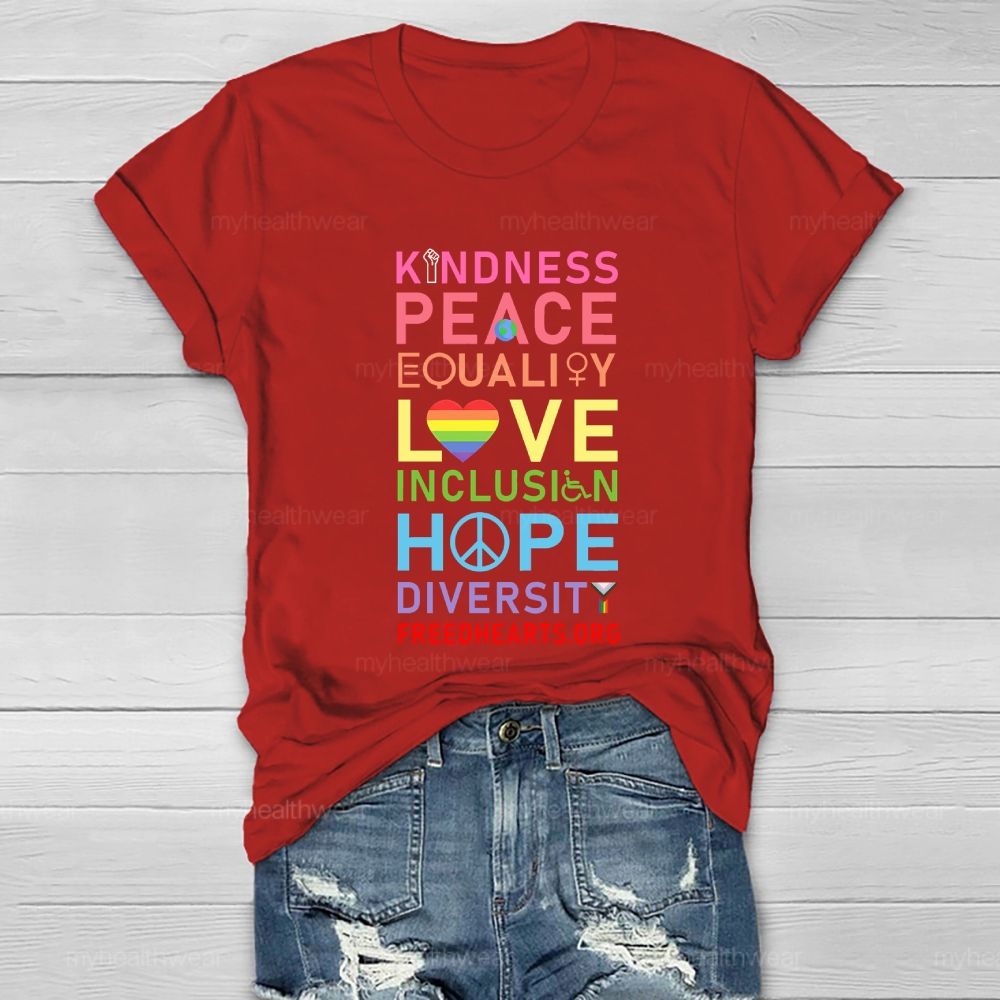 Kindness Peace Equality Love Hope Diversity Colorful Heart Healthwear T-shirt