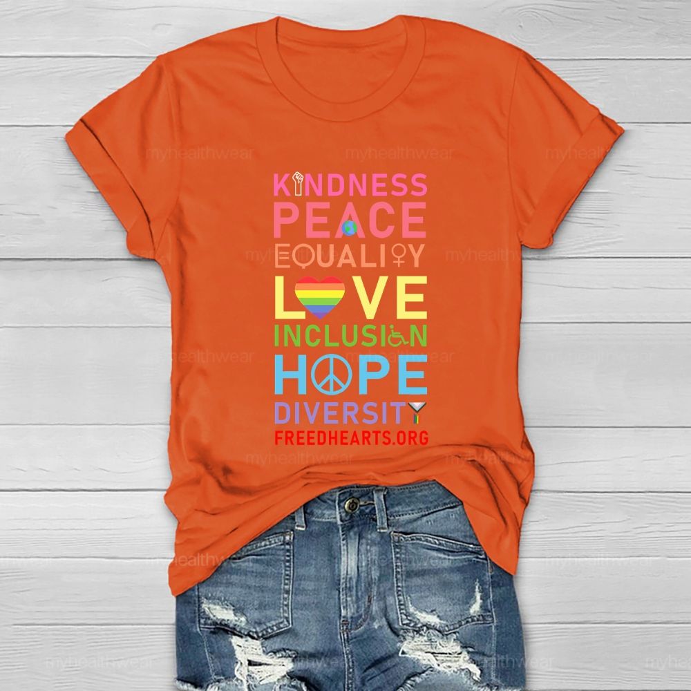 Kindness Peace Equality Love Hope Diversity Colorful Heart Healthwear T-shirt
