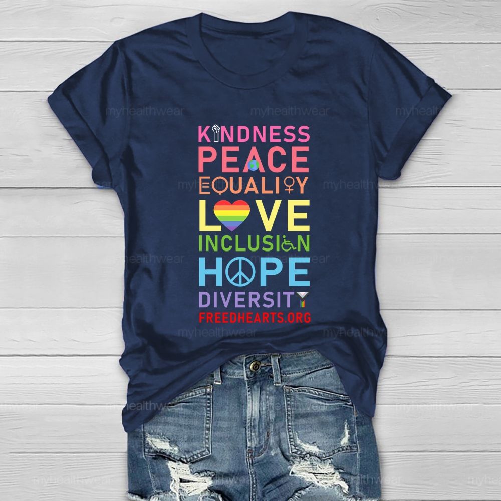 Kindness Peace Equality Love Hope Diversity Colorful Heart Healthwear T-shirt