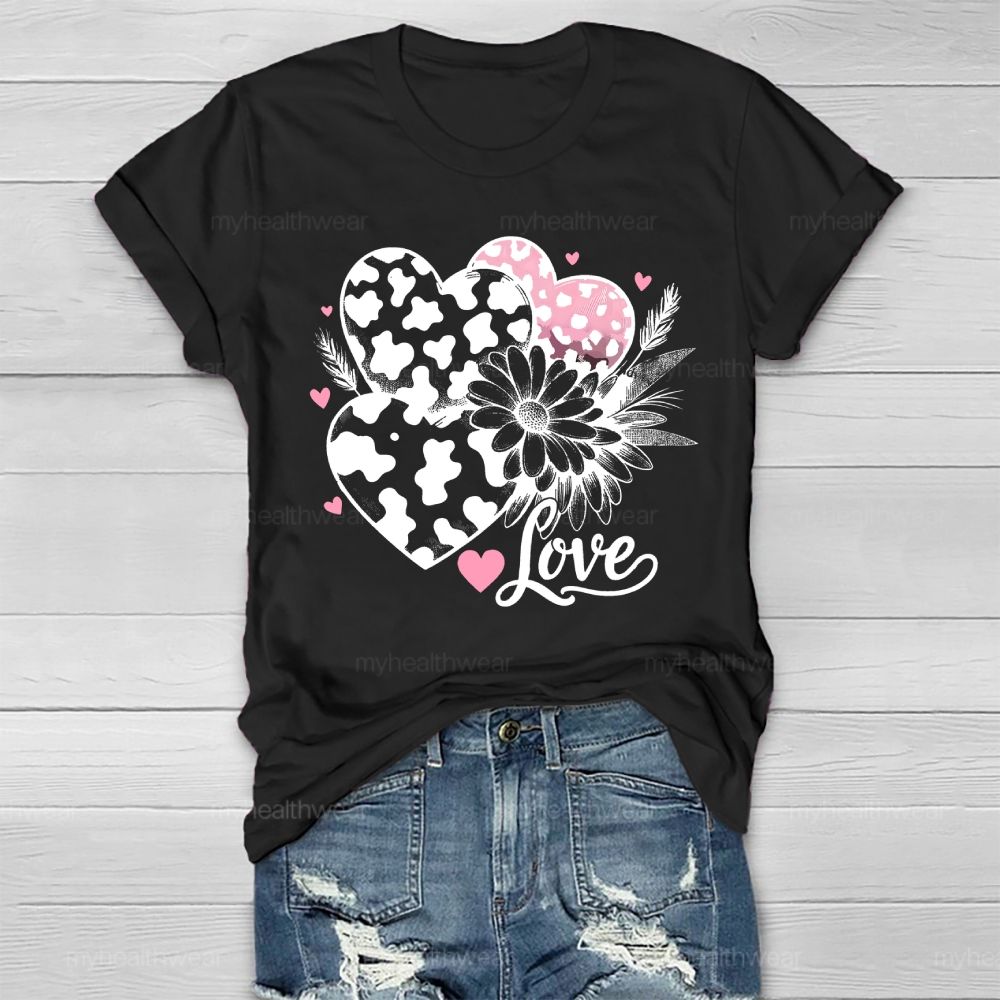 Love Leopard Print Heart Flowers Healthwear T-shirt