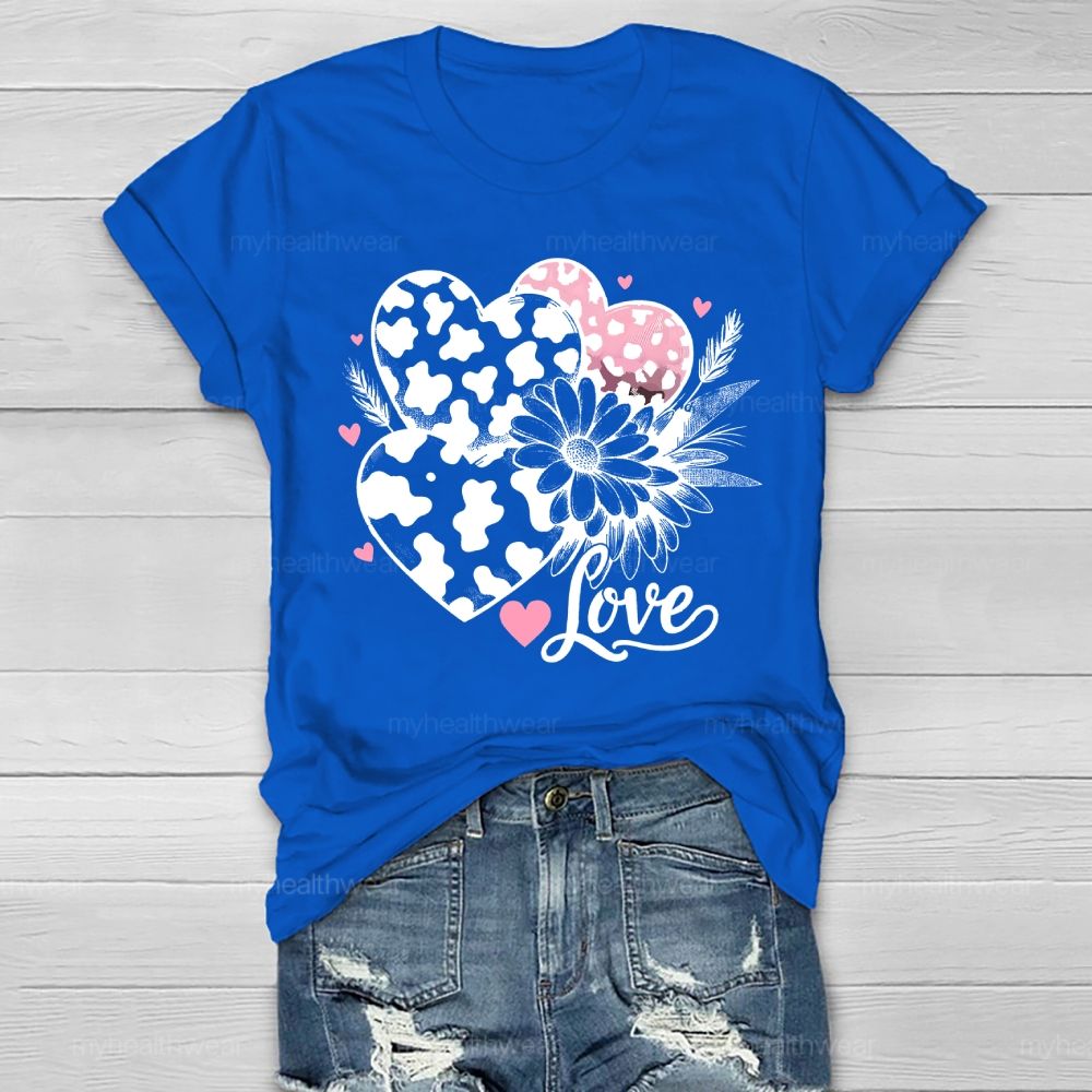 Love Leopard Print Heart Flowers Healthwear T-shirt