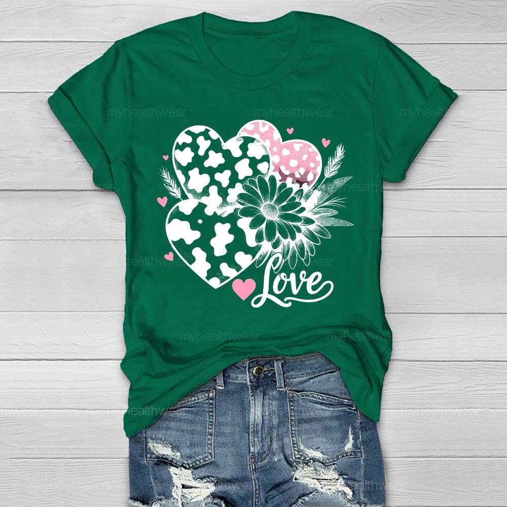 Love Leopard Print Heart Flowers Healthwear T-shirt