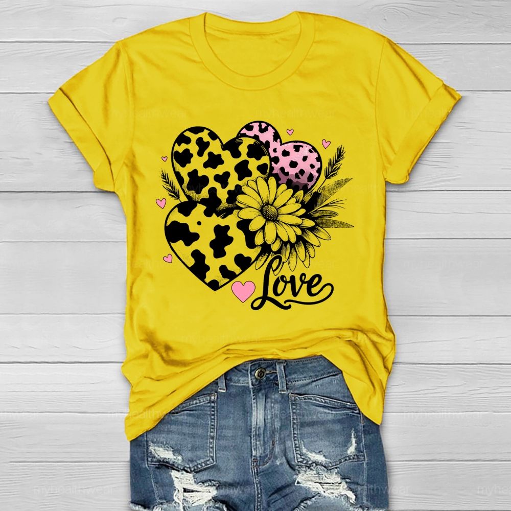 Love Leopard Print Heart Flowers Healthwear T-shirt