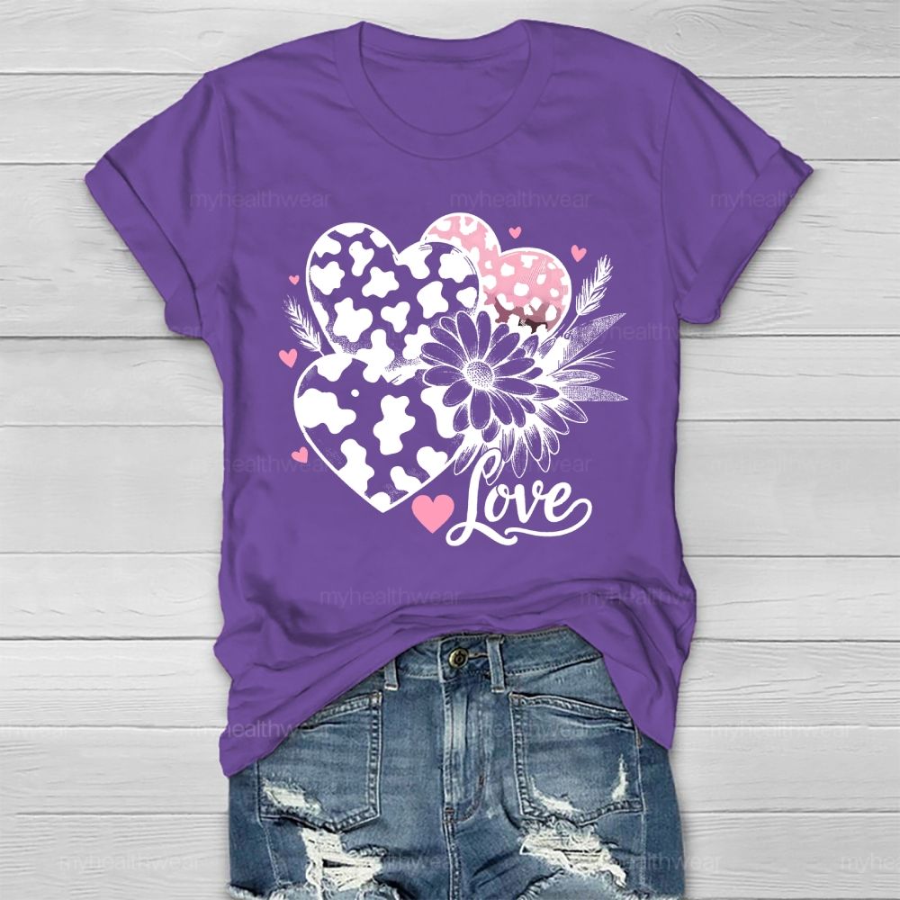 Love Leopard Print Heart Flowers Healthwear T-shirt