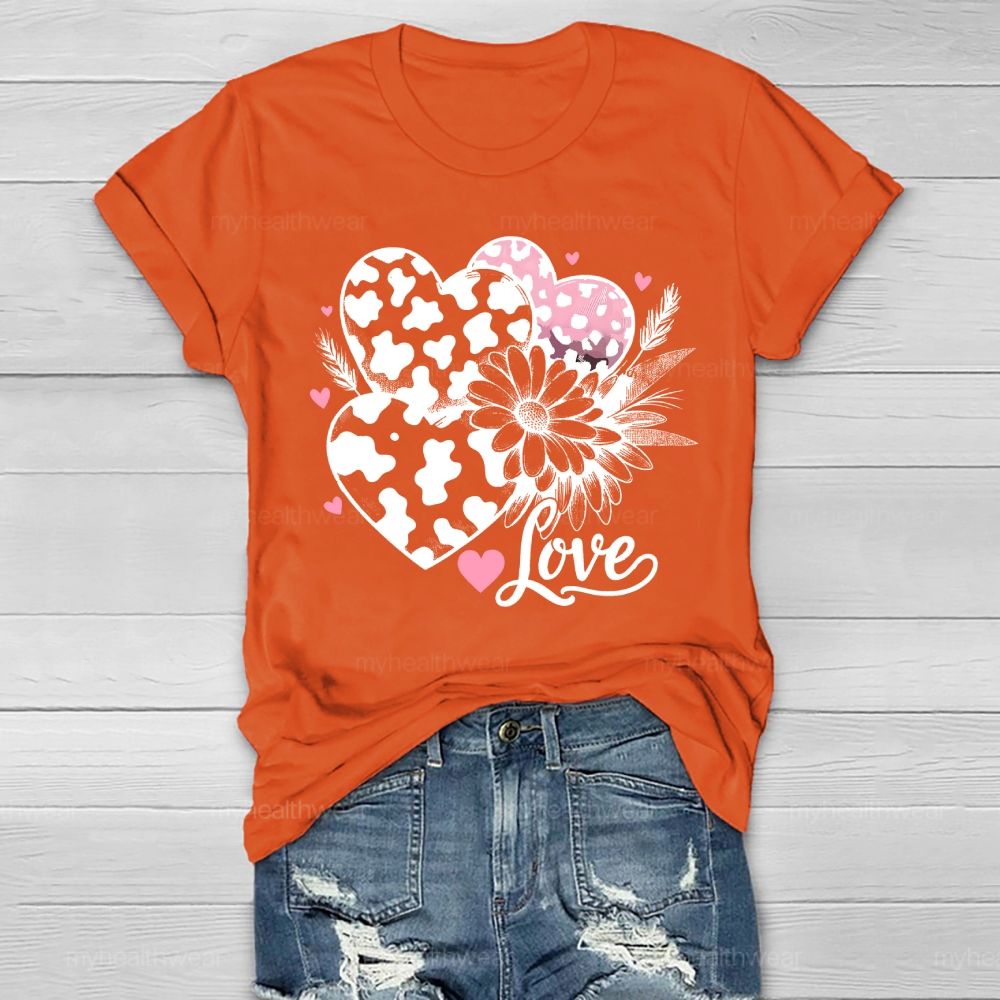 Love Leopard Print Heart Flowers Healthwear T-shirt