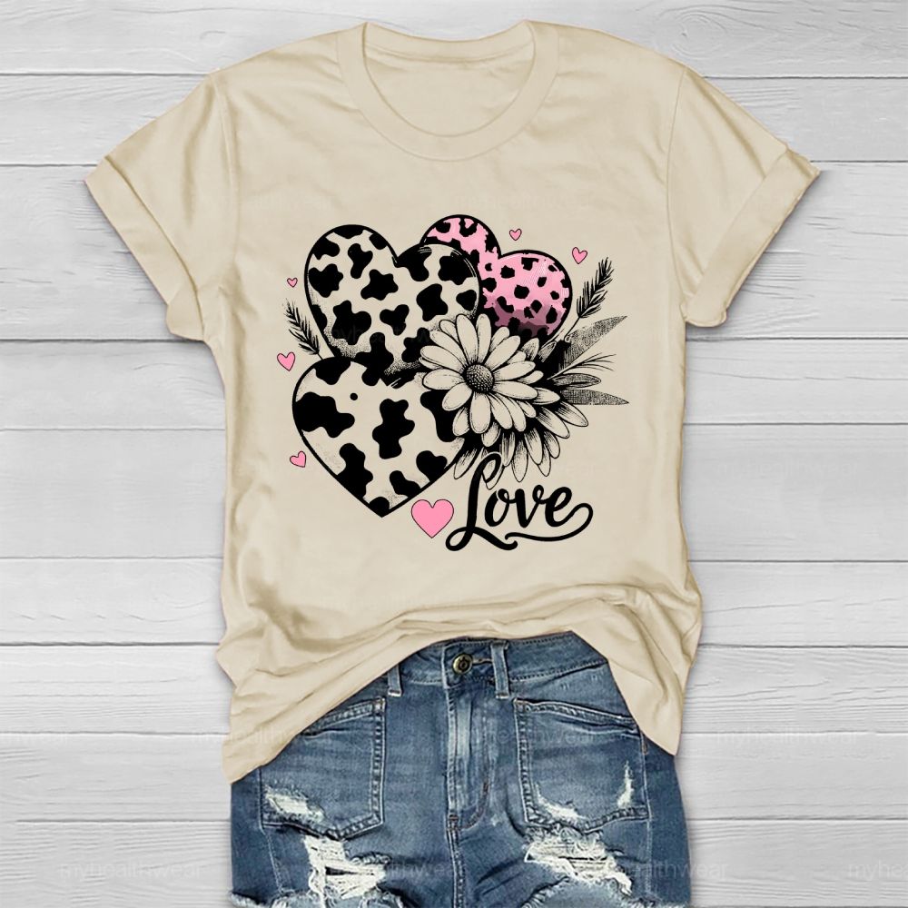 Love Leopard Print Heart Flowers Healthwear T-shirt