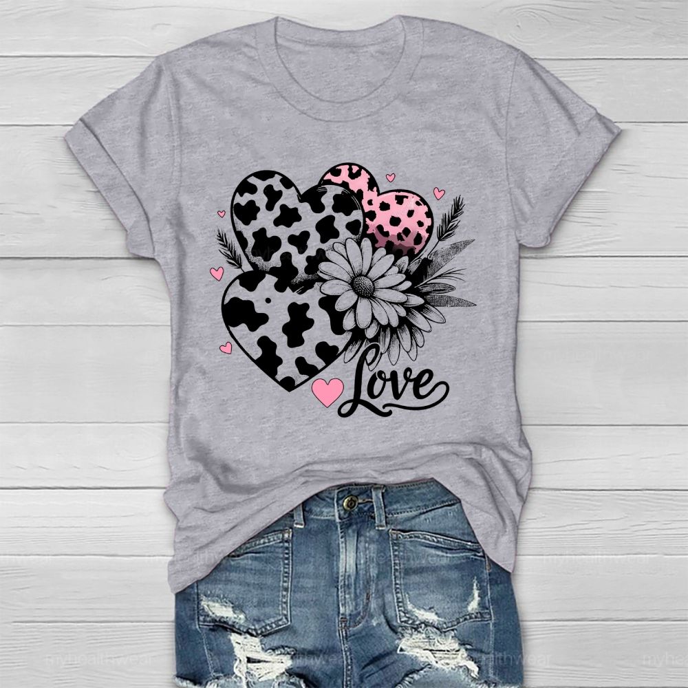 Love Leopard Print Heart Flowers Healthwear T-shirt