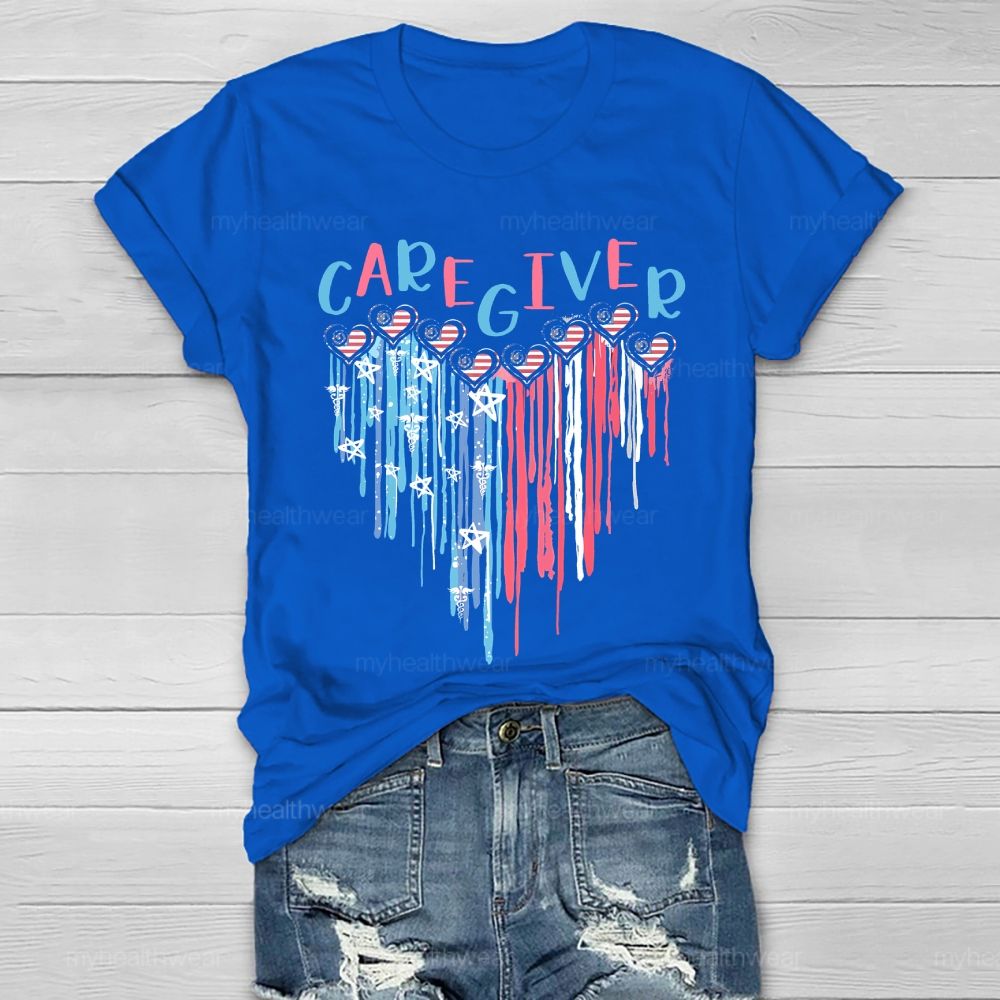 Caregiver Love Flag Healthwear T-shirt