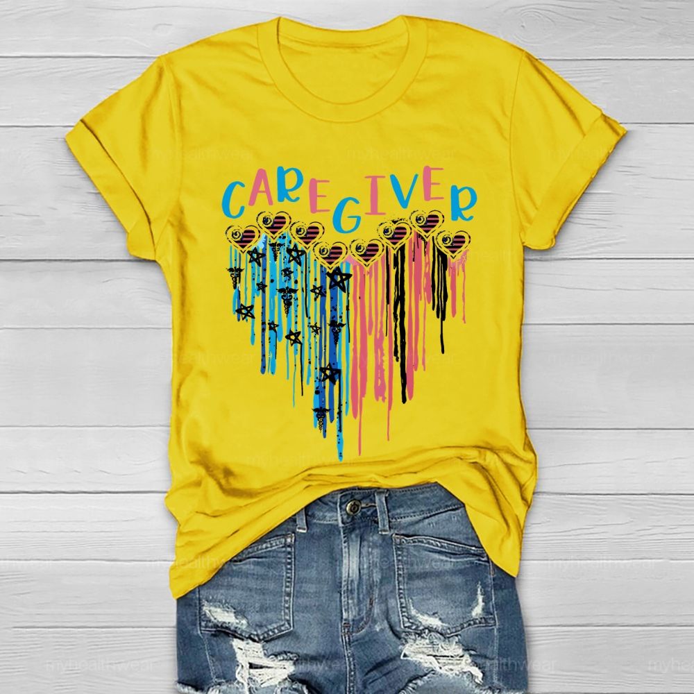 Caregiver Love Flag Healthwear T-shirt