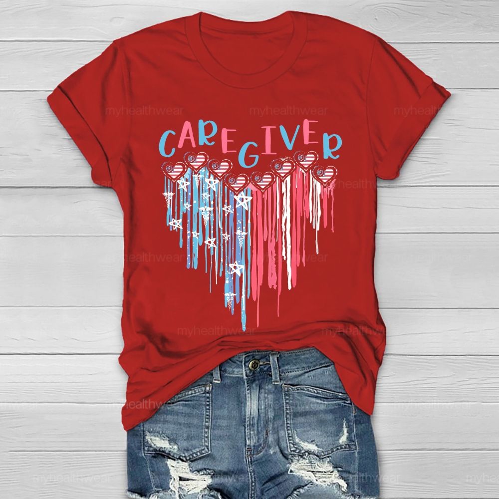 Caregiver Love Flag Healthwear T-shirt