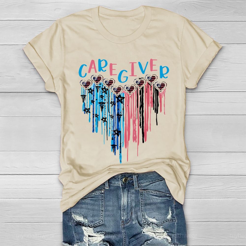 Caregiver Love Flag Healthwear T-shirt