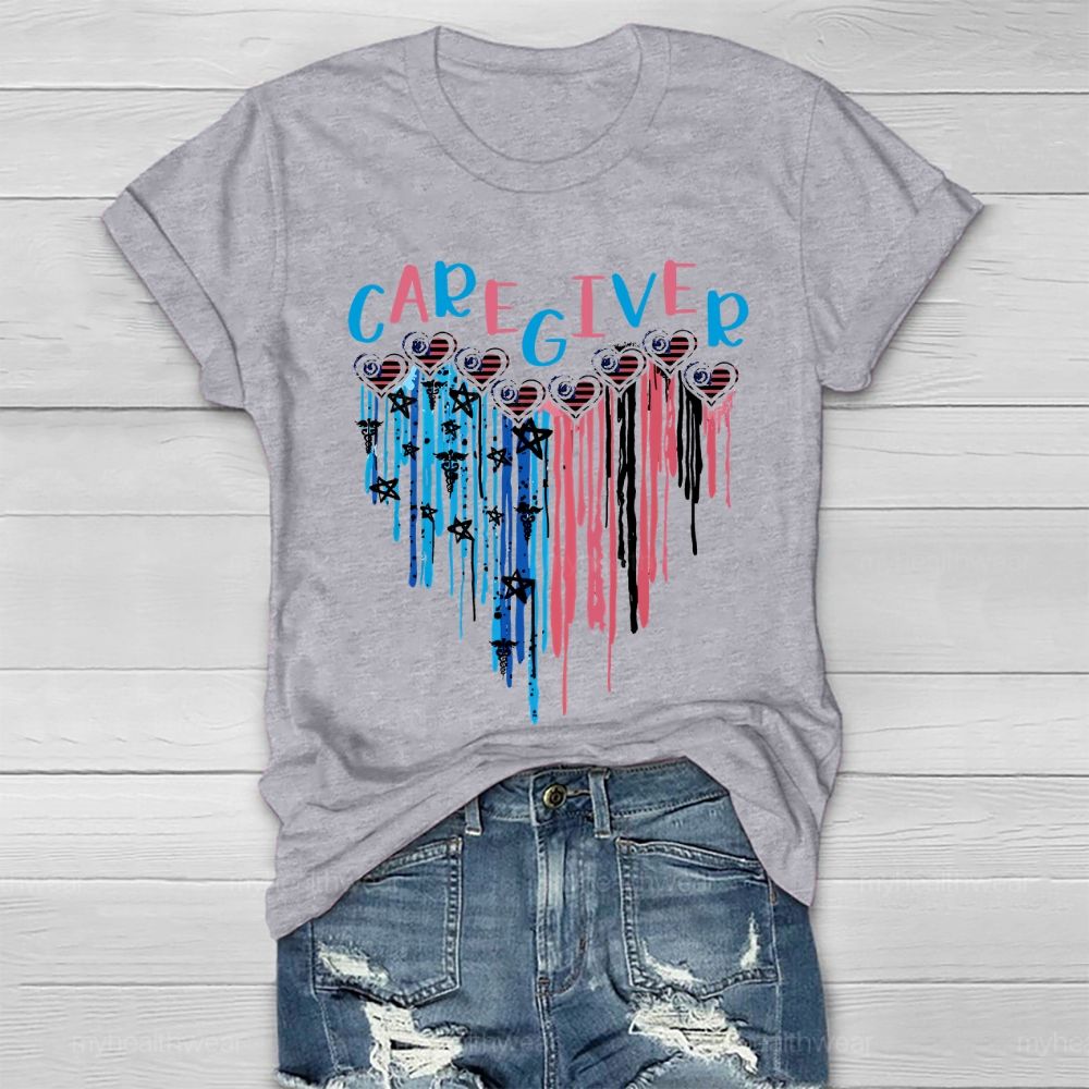 Caregiver Love Flag Healthwear T-shirt