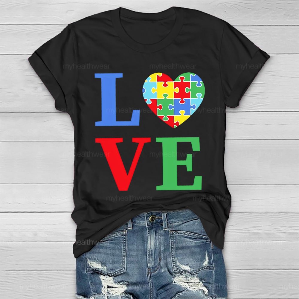 Love Colorful Letter Heart Puzzle Healthwear T-shirt