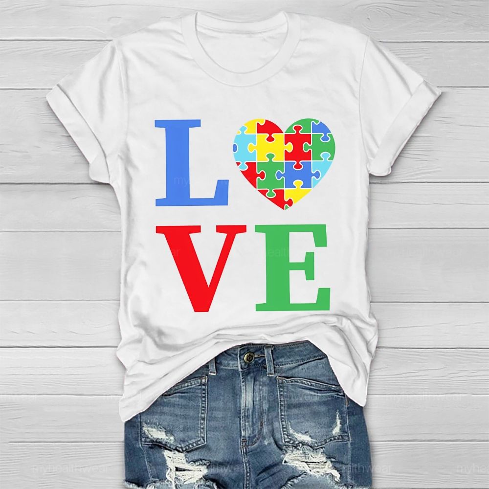 Love Colorful Letter Heart Puzzle Healthwear T-shirt