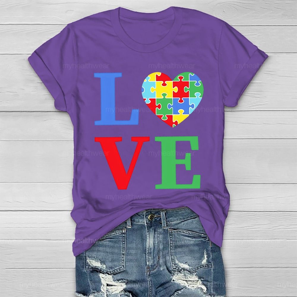 Love Colorful Letter Heart Puzzle Healthwear T-shirt