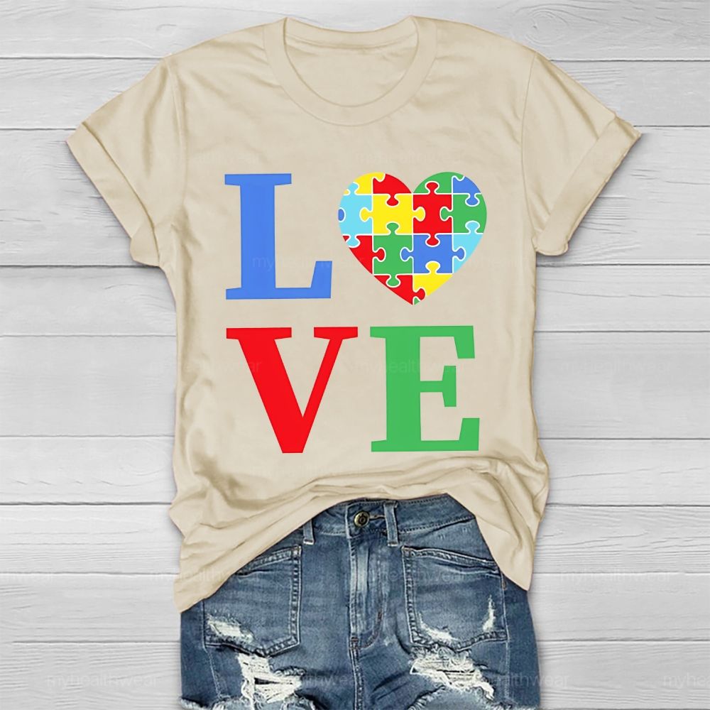 Love Colorful Letter Heart Puzzle Healthwear T-shirt
