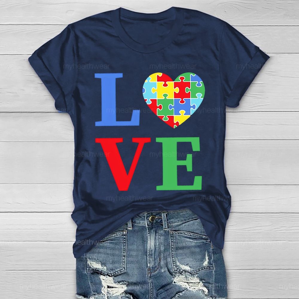 Love Colorful Letter Heart Puzzle Healthwear T-shirt