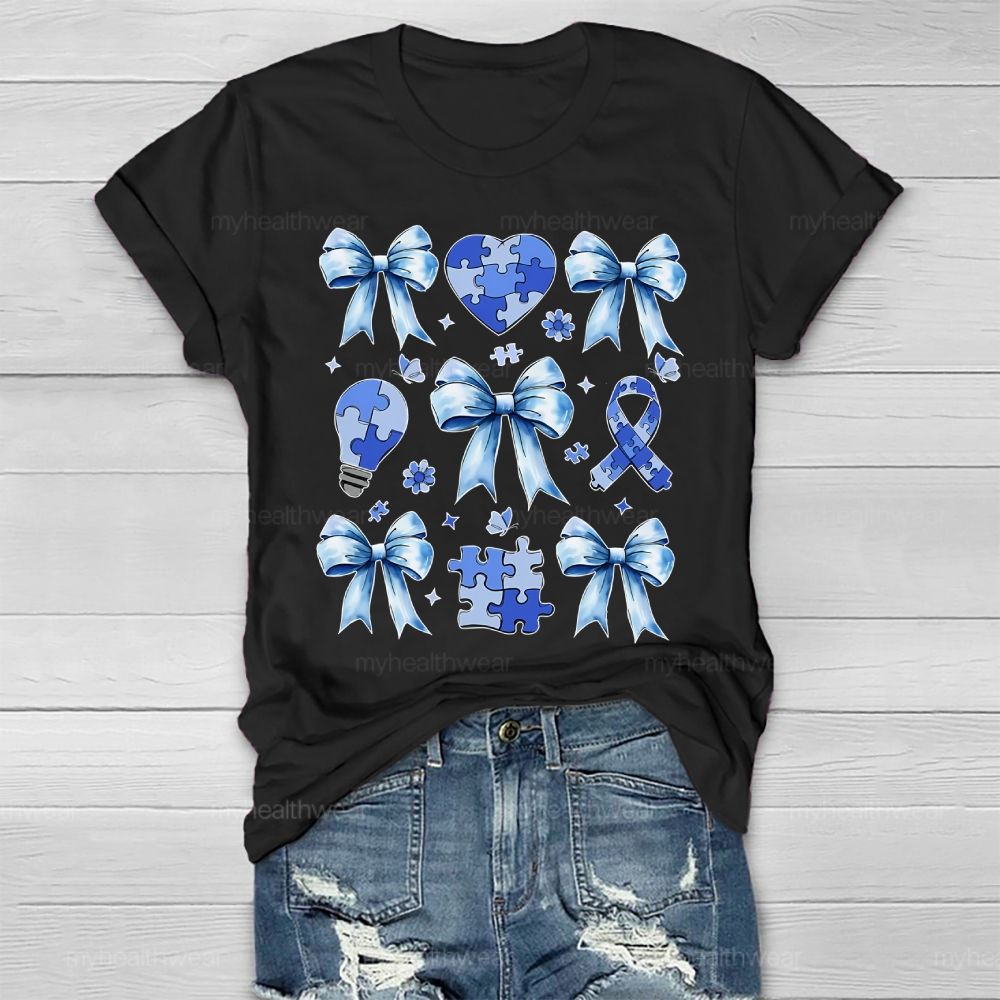 Autism Bow Heart Light Bulb Healthwear T-shirt